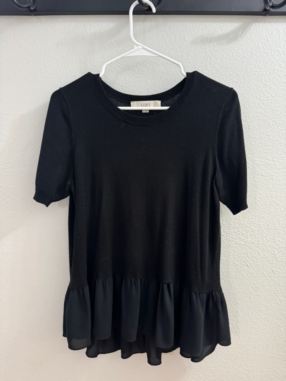 LOFT | Black Short Sleeve Peplum Ruffle Top